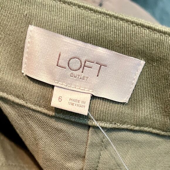 New LOFT Button Front Patch Pocket Army Green Cotton Utility Mini Skirt size 6 - Picture 4 of 5